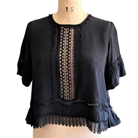 Jonathan Simkhai cut out lace short sleeve top - Picture 1 of 11
